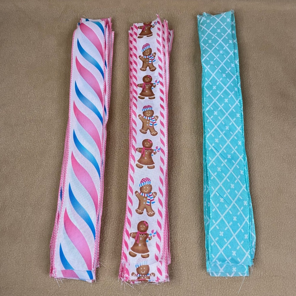 33 Pc‎ Christmas Wire Ribbon Gingerbread Candy Cane Peppermint Aqua White 2.5in